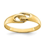 14k gold free form knot ring from Solomon Jewelers, showcasing a smooth, artistic design in a close-up image.