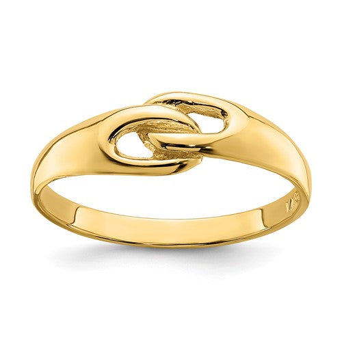 14k gold free form knot ring from Solomon Jewelers, showcasing a smooth, artistic design in a close-up image.