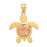 14k-two-tone-diamond-cut-rose-plumeria-turtle-pendant-SolomonJeweler-Wichita-KS-CustomJewelry