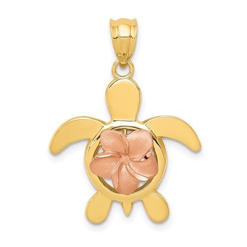 14k-two-tone-diamond-cut-rose-plumeria-turtle-pendant-SolomonJeweler-Wichita-KS-CustomJewelry