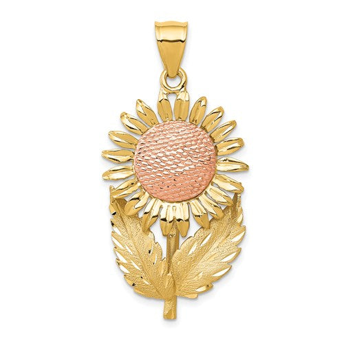 14k-two-tone-sunflower-pendant-SolomonJeweler-Wichita-KS-CustomJewelry