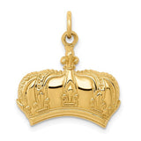 Gold Fleur De Lis Crown charm pendant in 14k gold, featuring intricate detailing, perfect for jewelry accessories.