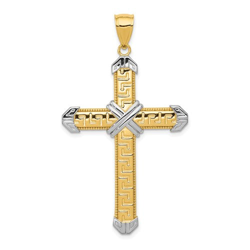 14k-and-rhodium-greek-key-cross-pendant-SolomonJeweler-Wichita-KS-CustomJewelry