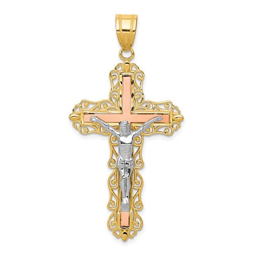 14k-tri-color-diamond-cut-crucifix-pendant-SolomonJeweler-Wichita-KS-CustomJewelry