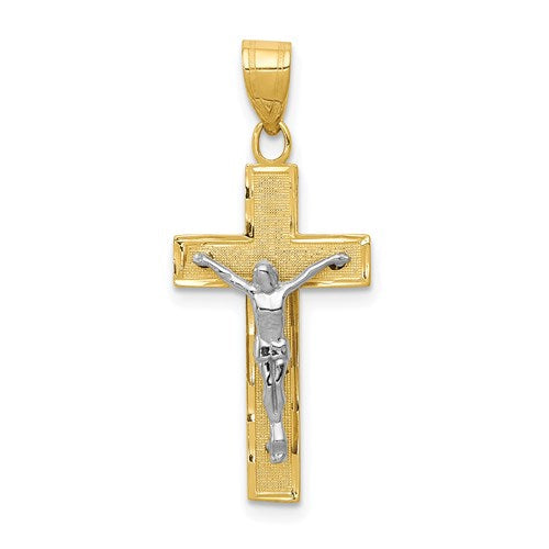 14k-two-tone-diamond-cut-crucifix-charm-SolomonJeweler-Wichita-KS-CustomJewelry