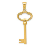 14K polished gold "Key to My Heart" charm pendant featuring 3D design, ideal for necklaces or charm bracelets.