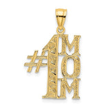 14K gold #1 MOM vertical charm pendant, featuring a heart design, from Solomon Jewelers in a close-up view.