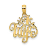 14K gold "#1 WIFE" charm pendant, stylish jewelry piece from Solomon Jewelers, featuring a polished gold finish and delicate design.