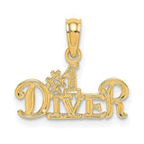 14K gold #1 DIVER charm pendant featuring detailed design, perfect for jewelry and charm collection.