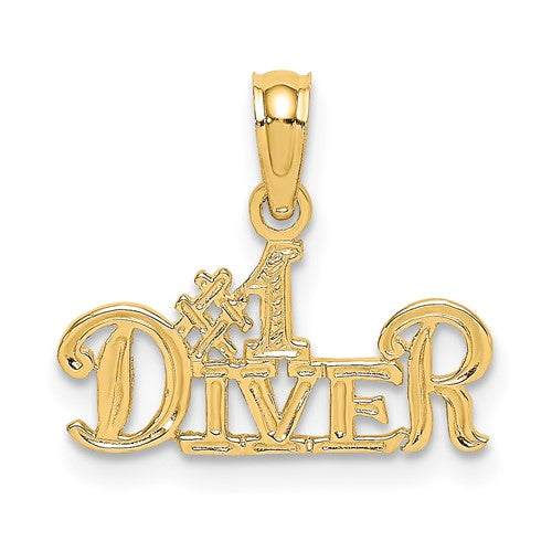14K gold #1 DIVER charm pendant featuring detailed design, perfect for jewelry and charm collection.
