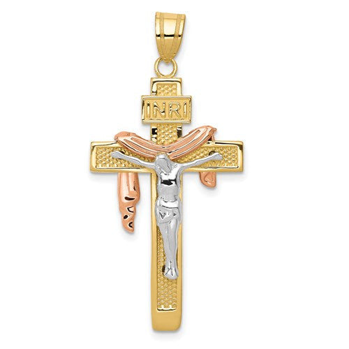 14k-tri-color-large-draped-inri-crucifix-pendant-SolomonJeweler-Wichita-KS-CustomJewelry