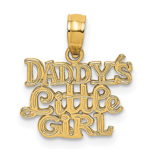 14k polished gold "Daddy's Little Girl" charm pendant, elegant jewelry piece from Solomon Jewelers with detailed design.