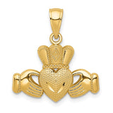 14k-polished-textured-claddagh-pendant-SolomonJeweler-Wichita-KS-CustomJewelry