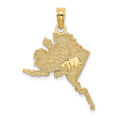 14k-polished-textured-alaska-map-charm-SolomonJeweler-Wichita-KS-CustomJewelry