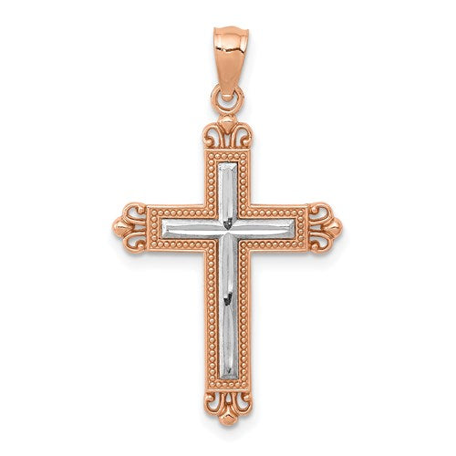 14k-rose-gold-w-rhodium-diamond-cut-cross-pendant-SolomonJeweler-Wichita-KS-CustomJewelry