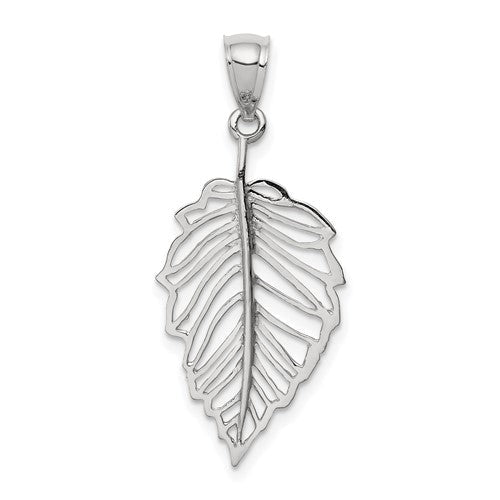 14k-white-polished-leaf-pendant-SolomonJeweler-Wichita-KS-CustomJewelry