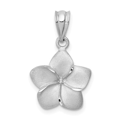 14k-white-brushed-and-diamond-cut-plumeria-pendant-SolomonJeweler-Wichita-KS-CustomJewelry