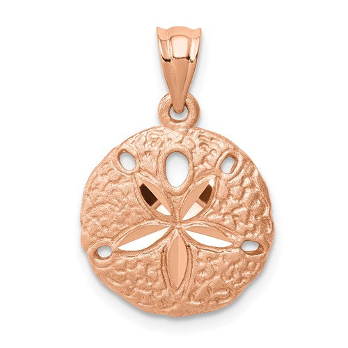 14k-rose-brushed-diamond-cut-sand-dollar-pendant-SolomonJeweler-Wichita-KS-CustomJewelry