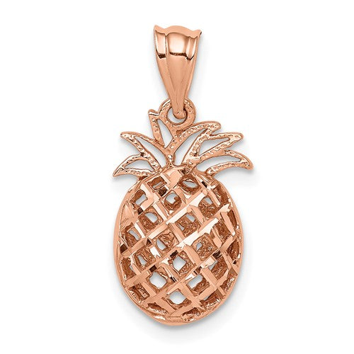 14k-rose-polished-diamond-cut-3d-pineapple-pendant-SolomonJeweler-Wichita-KS-CustomJewelry