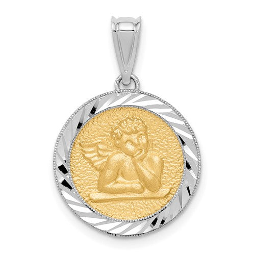 14k-two-tone-polished-diamond-cut-bezel-angel-pendant-SolomonJeweler-Wichita-KS-CustomJewelry