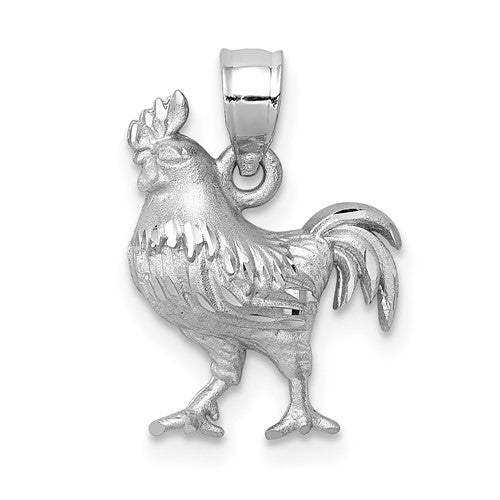14k-white-gold-satin-diamond-cut-rooster-pendant-SolomonJeweler-Wichita-KS-CustomJewelry
