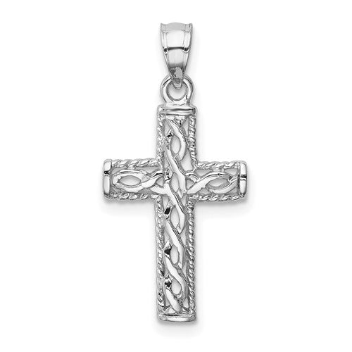 14k-white-polished-braided-cross-pendant-SolomonJeweler-Wichita-KS-CustomJewelry