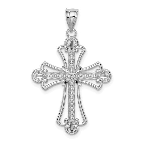 14k-white-polished-diamond-cut-textured-cross-pendant-SolomonJeweler-Wichita-KS-CustomJewelry