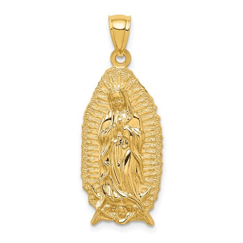 14k-polished-textured-guadalupe-pendant-SolomonJeweler-Wichita-KS-CustomJewelry