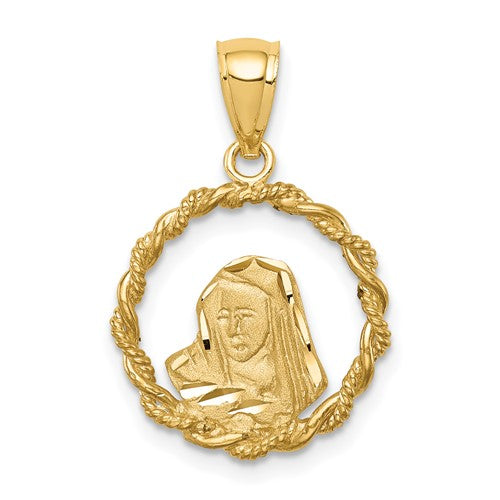 14k-brushed-polished-diamond-cut-virgin-mary-pendant-SolomonJeweler-Wichita-KS-CustomJewelry
