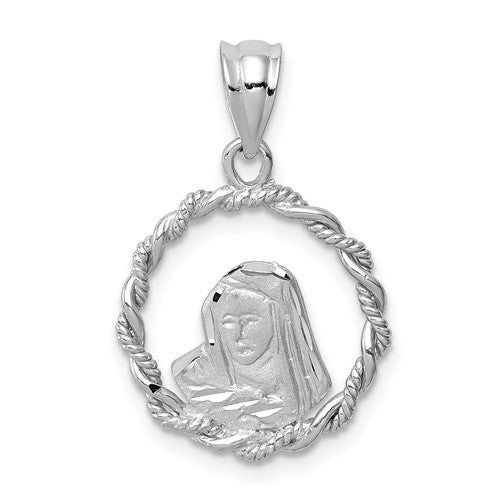 14k-white-brushed-polished-diamond-cut-virgin-mary-pendant-SolomonJeweler-Wichita-KS-CustomJewelry