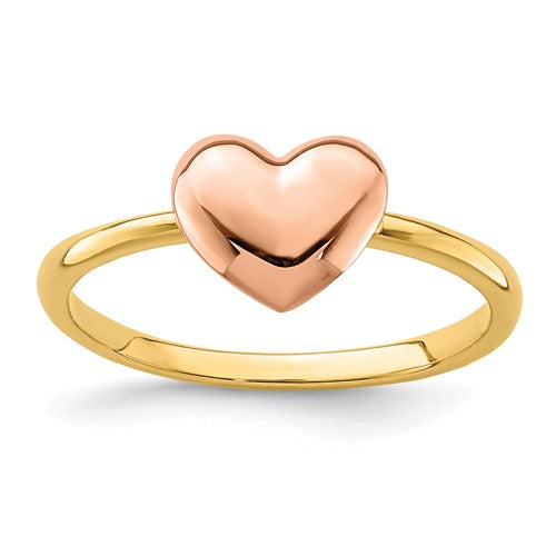 14K two-tone polished heart ring from Solomon Jewelers, featuring a shiny, elegant jewelry ring with a heart design.