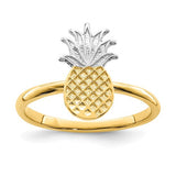 14K gold and white rhodium polished pineapple ring featuring intricate design, crafted by Solomon Jewelers.