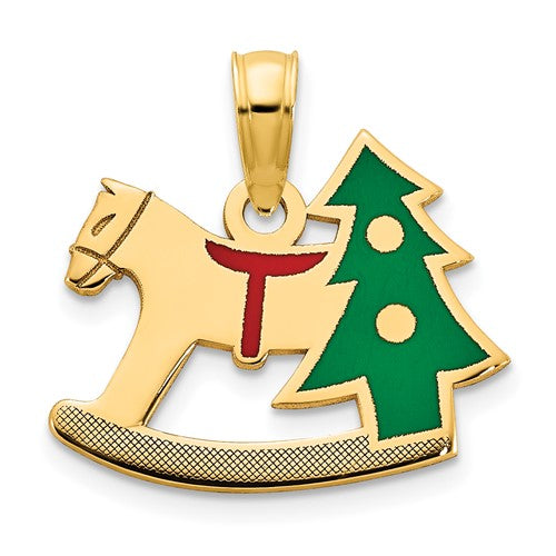 14k-polished-epoxy-rocking-horse-with-christmas-tree-pendant-SolomonJeweler-Wichita-KS-CustomJewelry