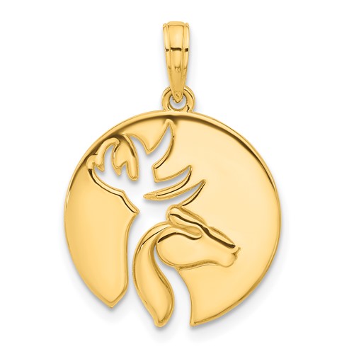 14k-polished-cut-out-deer-head-circle-pendant-SolomonJeweler-Wichita-KS-CustomJewelry