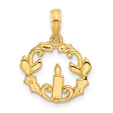 14k-polished-candle-with-holly-circle-pendant-SolomonJeweler-Wichita-KS-CustomJewelry