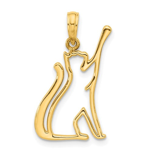 14k-polished-cat-reaching-pendant-SolomonJeweler-Wichita-KS-CustomJewelry