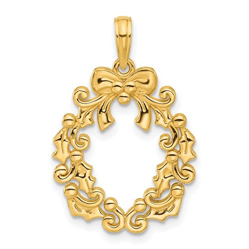 14k-polished-christmas-wreath-pendant-SolomonJeweler-Wichita-KS-CustomJewelry