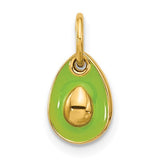 14k gold avocado pendant with green epoxy accent from Solomon Jewelers, showcasing a detailed and colorful jewelry charm.