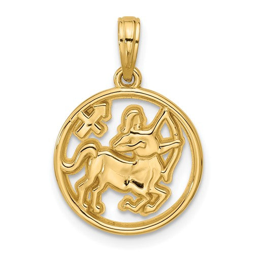 14k-polished-round-sagittarius-pendant-SolomonJeweler-Wichita-KS-CustomJewelry