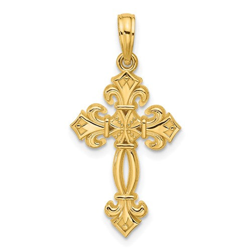 14k-polished-fancy-textured-cross-pendant-SolomonJeweler-Wichita-KS-CustomJewelry