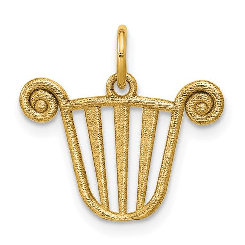 14K polished gold lyre pendant featuring intricate design, perfect for necklaces, from Solomon Jewelers' gold pendants and charms collection.