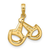 14K polished stirrups pendant by Solomon Jewelers featuring a sleek, shiny gold design with detailed stirrup motifs.