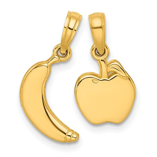 14k-polished-banana-and-apple-pendant-SolomonJeweler-Wichita-KS-CustomJewelry