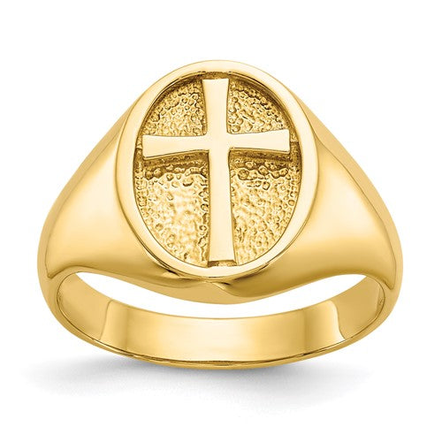 14k polished eternal life cross ring in gold, featuring a smooth, shiny finish, perfect for elegant jewelry wear.