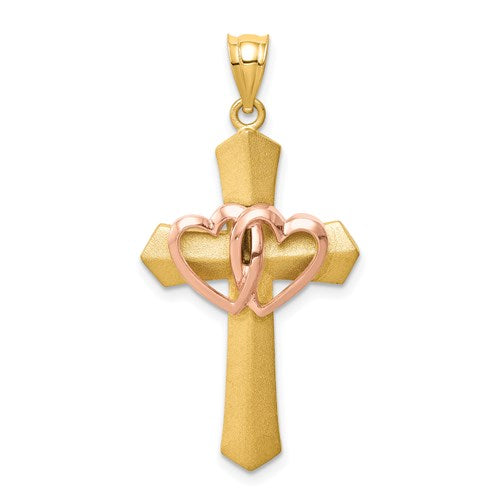 14k-two-tone-double-heart-cross-charm-SolomonJeweler-Wichita-KS-CustomJewelry