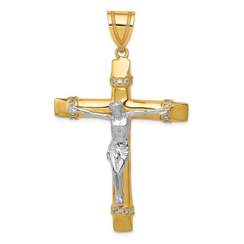 14k-two-tone-cz-crucifix-pendant-SolomonJeweler-Wichita-KS-CustomJewelry
