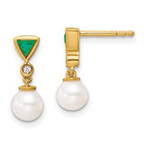 14k-polished-diamond-and-emerald-pearl-dangle-post-earrings-SolomonJeweler-Wichita-KS-CustomJewelry