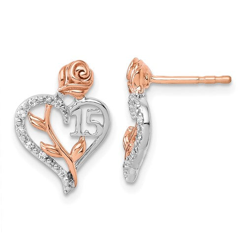 14k-white-and-rose-gold-diamond-quinceanera-heart-post-earrings-SolomonJeweler-Wichita-KS-CustomJewelry