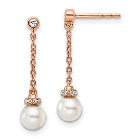 14k-rose-gold-polished-diamond-and-pearl-chain-dangle-post-earrings-SolomonJeweler-Wichita-KS-CustomJewelry