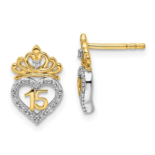 14k-two-tone-polished-diamond-quinceanera-heart-crown-post-earrings-SolomonJeweler-Wichita-KS-CustomJewelry